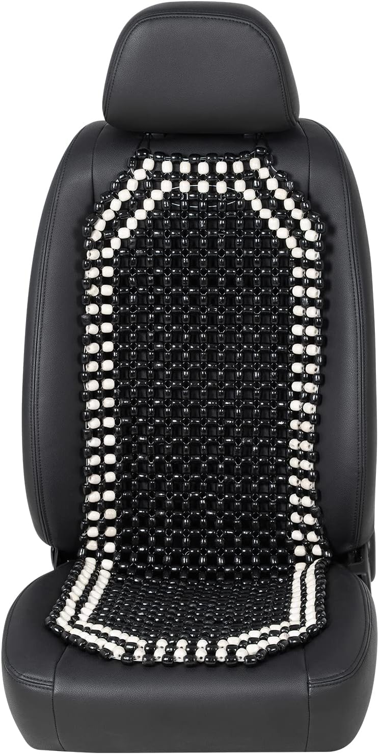 Road Comforts Wood Beaded Seat Cover Back Massage Cushion for Stress Free - Keeps Back from Getting Sweaty While Driving 1PC (Black) - Image 1